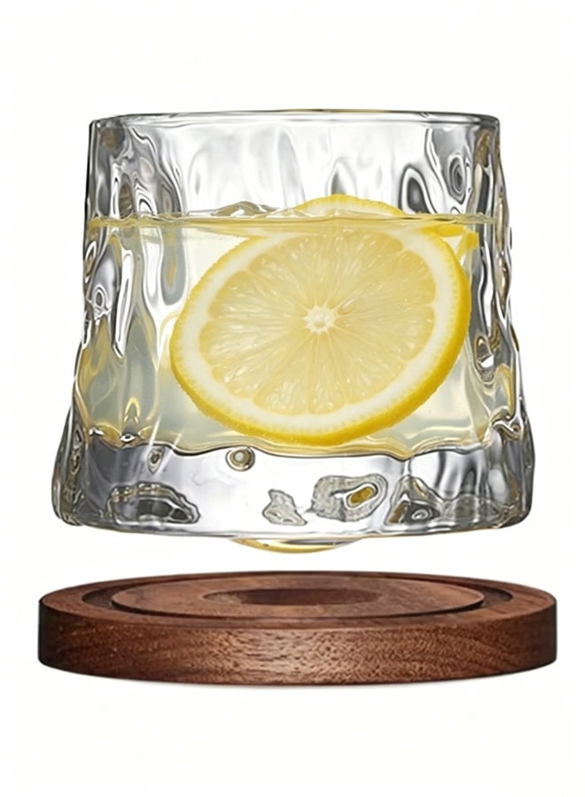 هومستر 2 Pcs Rotatable Tumbler Crystal Glass Cups, Drinking Glasses with Creative Walnut Coasters and Gift Box - for Coffee,Milk ,Water ， 5.64oz/160ml - Image 1