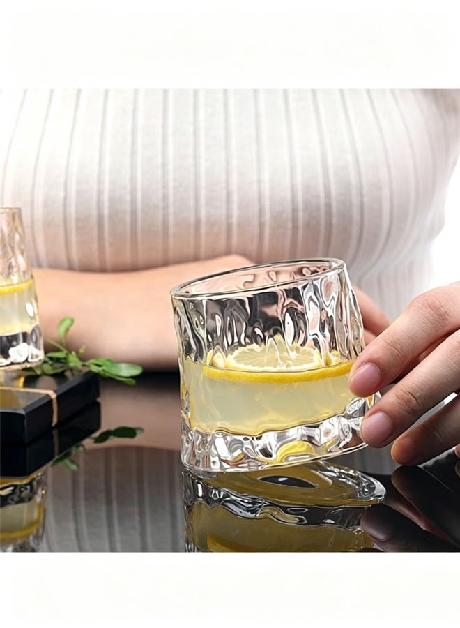 هومستر 2 Pcs Rotatable Tumbler Crystal Glass Cups, Drinking Glasses with Creative Walnut Coasters and Gift Box - for Coffee,Milk ,Water ， 5.64oz/160ml - Image 5