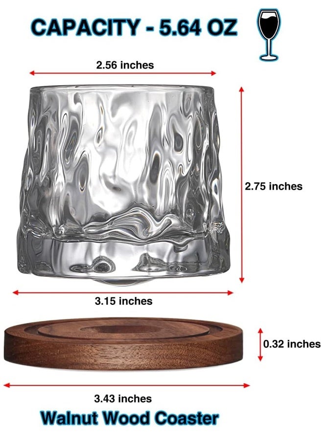هومستر 2 Pcs Rotatable Tumbler Crystal Glass Cups, Drinking Glasses with Creative Walnut Coasters and Gift Box - for Coffee,Milk ,Water ， 5.64oz/160ml - Image 2