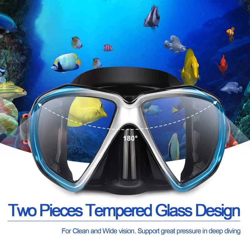 EXP VISION Snorkel Diving Mask Panoramic HD Swim Mask, Anti-Fog Scuba Diving Goggles,Tempered Glass Dive Mask Adult Youth Swim Goggles with Nose Cover for Diving, Snorkeling, Swimming (Black Blue) - Image 2