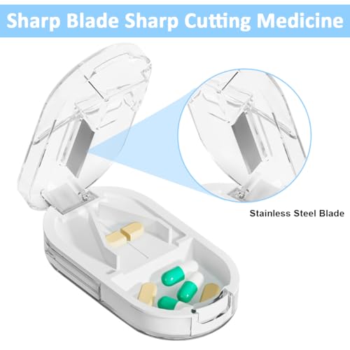 HANNEA® Pill Cutter, Portable Pill Splitter 2-in-1 Pill Case with Stainless Steel Blade, Cuts Pills Storage Box for Small or Large Vitamins Tablets, with Mini Pill Organizer Compartment, White - Image 4