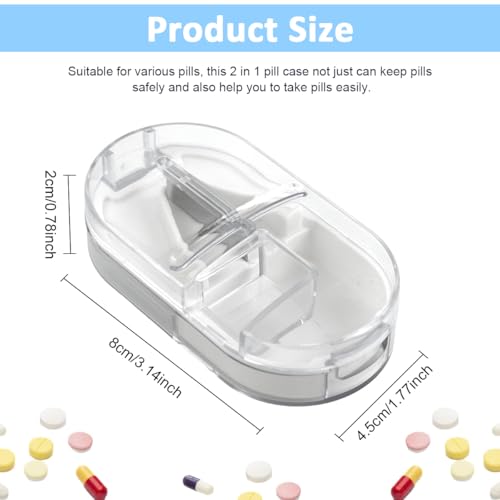 HANNEA® Pill Cutter, Portable Pill Splitter 2-in-1 Pill Case with Stainless Steel Blade, Cuts Pills Storage Box for Small or Large Vitamins Tablets, with Mini Pill Organizer Compartment, White - Image 2