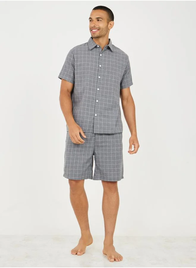 ستايلي Checkered Shirt & Shorts Sleep Set