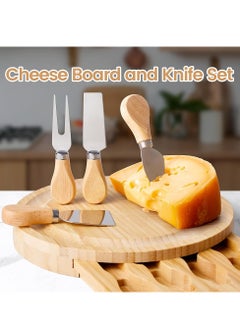 Generic Bamboo Cheese Board and Knife Set, 9.8inch Round Charcuterie Boards, Personalised Serving Platter with Slide-Out Drawers Design, Unique House Warming Gifts, New Home, Picnic，Holiday Gifts  - Image 2
