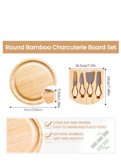 Generic Bamboo Cheese Board and Knife Set, 9.8inch Round Charcuterie Boards, Personalised Serving Platter with Slide-Out Drawers Design, Unique House Warming Gifts, New Home, Picnic，Holiday Gifts  - Image 3