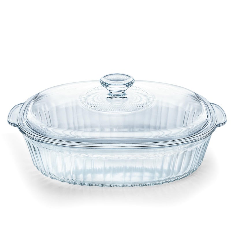 Luvan 2.8L/3Qt Glass Casserole Dish with Lid, Ribbed Oval Glass Baking Dish for Oven & Microwave, Clear Lead-Free Covered Casserole Cookware, Versatile Deep Glasses Food Container for Baking, Cooking - Image 1