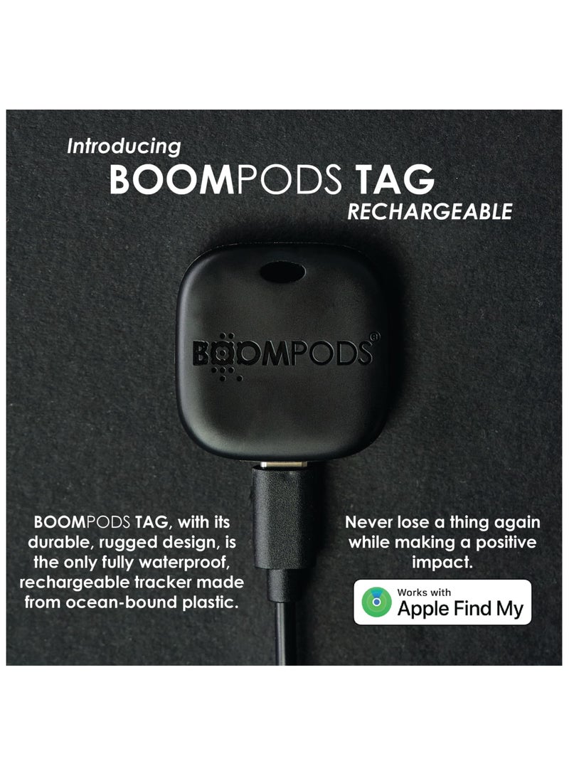 Boompods Boomtag Rechargeable Bluetooth Tracker Tag - Ocean Plastic Smart Tracking Device for Pet, Luggage, Compatible with Apple Find My App, Wallet and Key Finder (Black) - Image 4