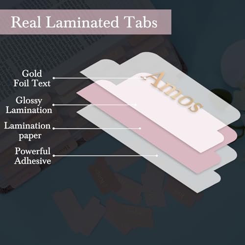 XKDOUS Pink Bible Tabs with Stickers, Laminated Gold Foil Large Print Bible Tabs for Women Men, 66 Bible Book Tabs for Old and New Testament, Additional 9 Blank Tabs for Study Bible (Ballet Pink) - Image 3