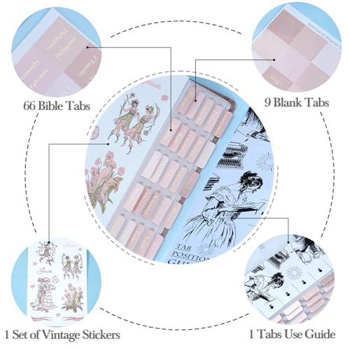 XKDOUS Pink Bible Tabs with Stickers, Laminated Gold Foil Large Print Bible Tabs for Women Men, 66 Bible Book Tabs for Old and New Testament, Additional 9 Blank Tabs for Study Bible (Ballet Pink) - Image 5
