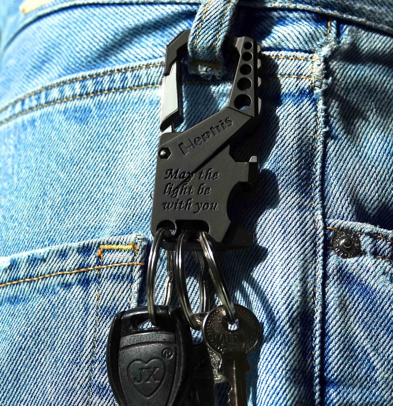 Hephis Skull Heavy Duty Key Chain,Car Emergency Escape Tool, Seat belt Cutter,Bottle Opener,Carabiner Car Key Chains - Image 3