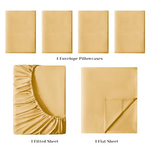 BYSURE 6 Pieces Bed Sheets Set(Queen, Gold) - Hotel Luxury Super Soft 1800 Thread Count 100% Microfiber Sheets with Deep Pockets, Wrinkle & Fade Resistant - Image 3