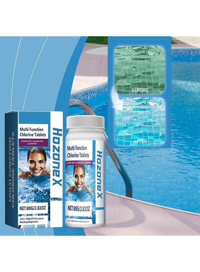 HOZONEX 80G Multifunction Chlorine Tablets,swimming pool effervescent tablet & applicator, For Swimming Pool Disinfection (1 Bottle Tablet) - Image 1