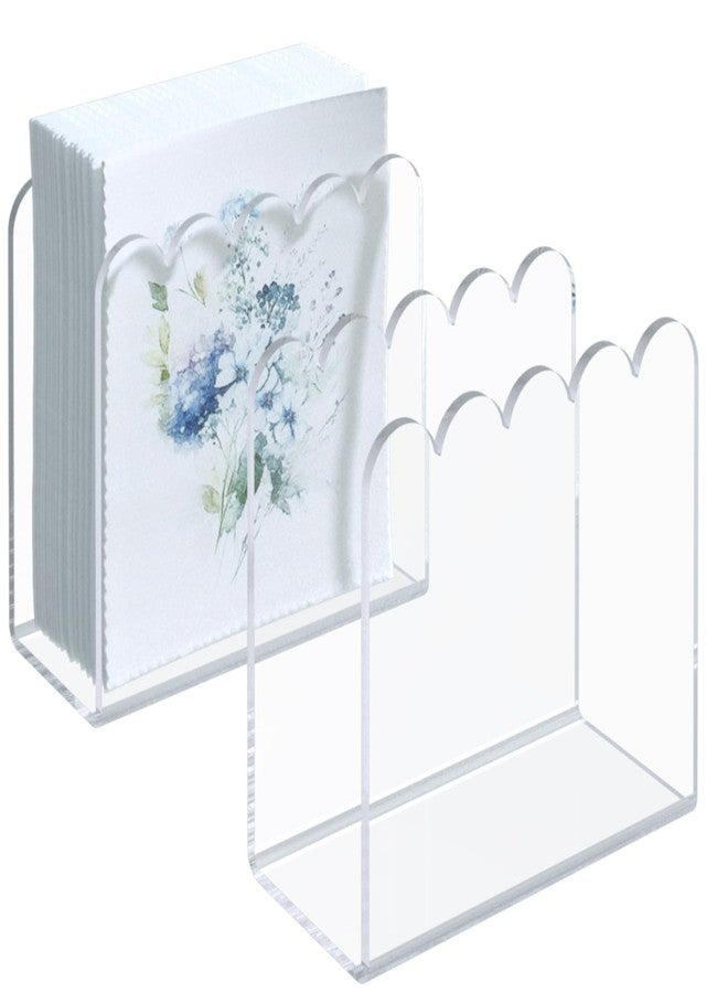PITBVO Napkin Holder, 2 Pack Scalloped Acrylic Napkin Holder for Table, U-Shaped Cocktail Napkin Dispenser for Home Clear Tissue Dispenser for Kitchen Guest Towel Holder for Bathroom(2pcs Clear Scalloped) - Image 1