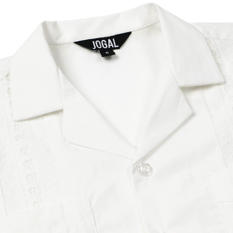 JOGAL Boys Guayabera Shirts Cuban Short Sleeve Casual Button Down Beach Shirt White 12 - Image 3