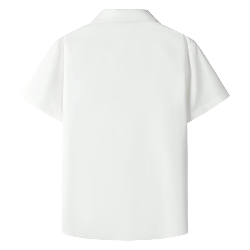 JOGAL Boys Guayabera Shirts Cuban Short Sleeve Casual Button Down Beach Shirt White 12 - Image 2