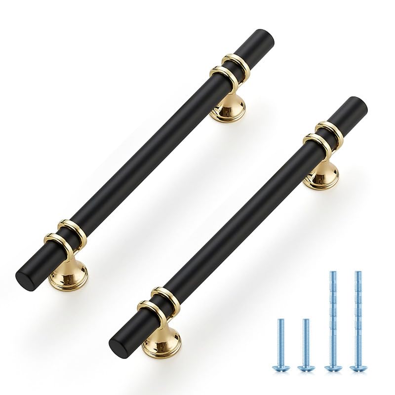 Ravinte Hardware 10 Pack 7375 Inch Matte Black Gold Cabinet Pulls Handles for Cabinets Drawer - Image 1