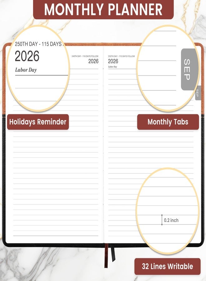 Lemome 2026-2027 Diary - Standard Diary, July 2026 - June 2027, Daily Planner 2026-2027, 5.8" x 8.4", Full Page Per Day, Hardcover, Brown - Image 3