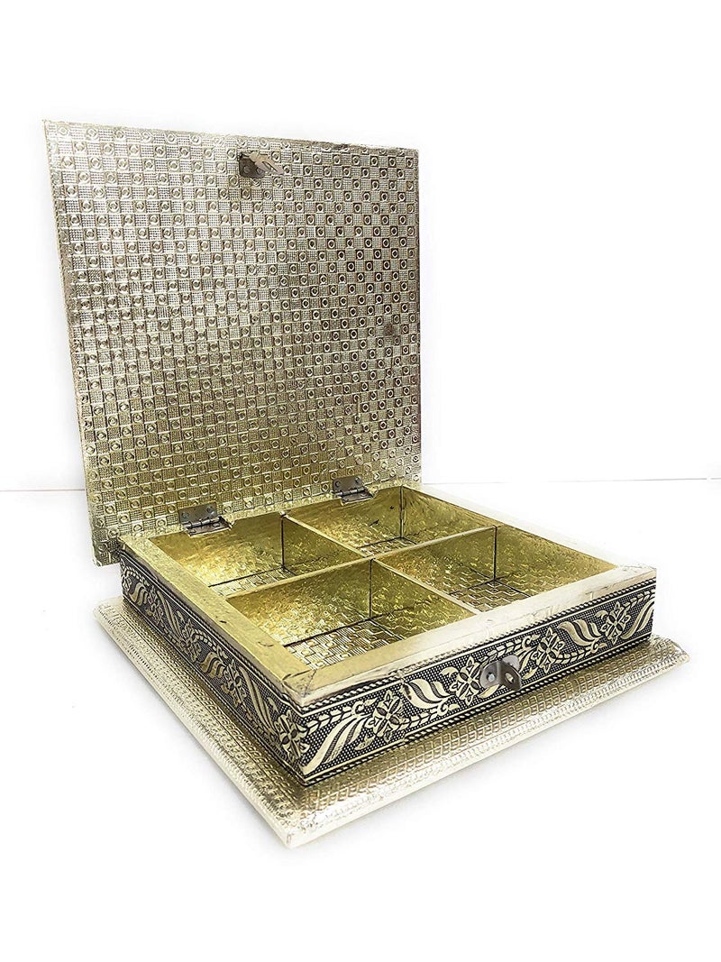 ROXA صندوق فواكه جاف خشبي مربع مزخرف (صندوق 4 أقسام، راجوايدي ميفا مؤكسد)، 20 سم طول x 20 سم عرض x 5 سم ارتفاع - Image 2