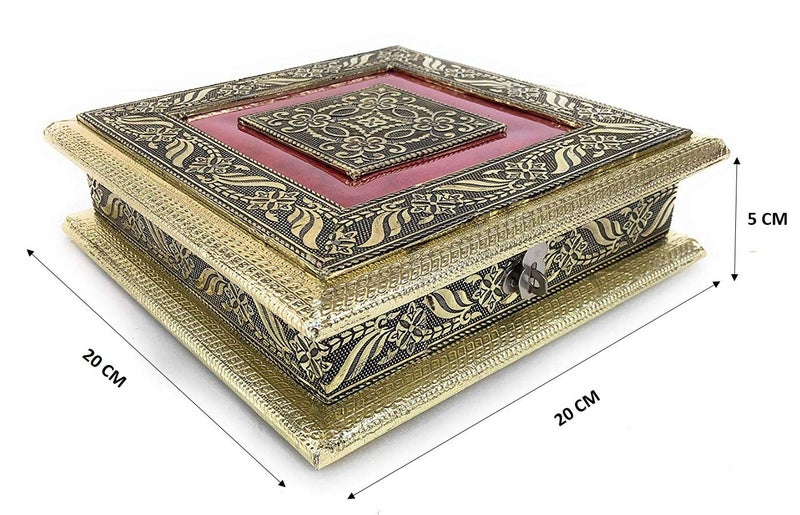 ROXA صندوق فواكه جاف خشبي مربع مزخرف (صندوق 4 أقسام، راجوايدي ميفا مؤكسد)، 20 سم طول x 20 سم عرض x 5 سم ارتفاع - Image 5