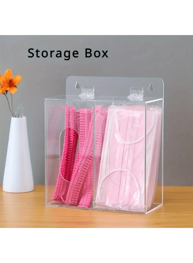 Slasa SLASA Acrylic Storage Box – 2-Compartment Wall-Mounted Organizer for Masks, Gloves & Hats – No-Drill Transparent Dust-Proof Holder for Home & Office Use  - Image 2