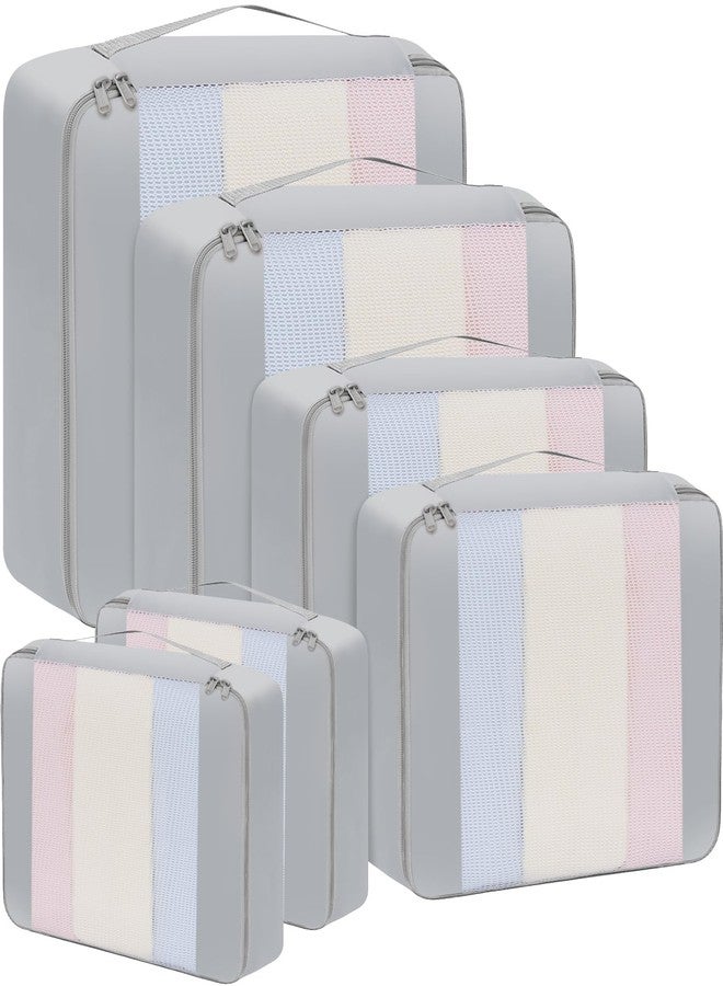 باجيل مكعبات تعبئة من باجيل، 6/8/10 مجموعات، بأحجام متنوعة، لتنظيم أغراض السفر، حقائب اليد، رمادي، 6 مجموعات، 6 مجموعات - شبكة متوسطة - Image 1