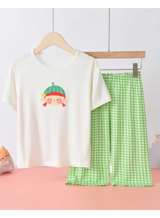 Bornbay Lightweight Breathable Summer Girls' Homewear Set Kids' Soft Skin-friendly Short Sleeve & Shorts Outfit - Image 1