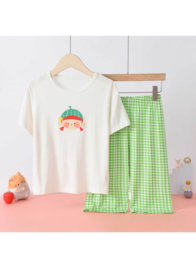 Bornbay Lightweight Breathable Summer Girls' Homewear Set Kids' Soft Skin-friendly Short Sleeve & Shorts Outfit - Image 2