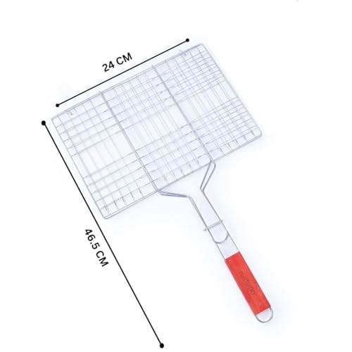 FRESHOME (46.5 x 24 x 2 cm) Stainless Steel Grill Basket Net Jali Roaster for Chapathi Toast, Barbeque Grill,Silver,Tandoori with Steel Jali - 5030 grill - Image 4