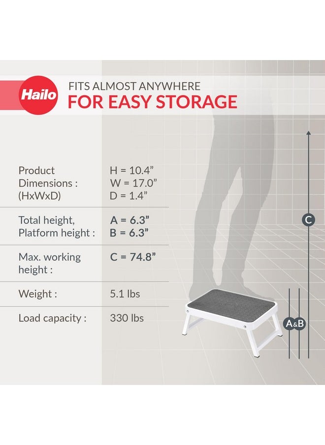 Hailo OneStep | Steel step | One large step with non-skid mat | Folding safety mechanism with unlocking button | Easy storage | Lightweight | White