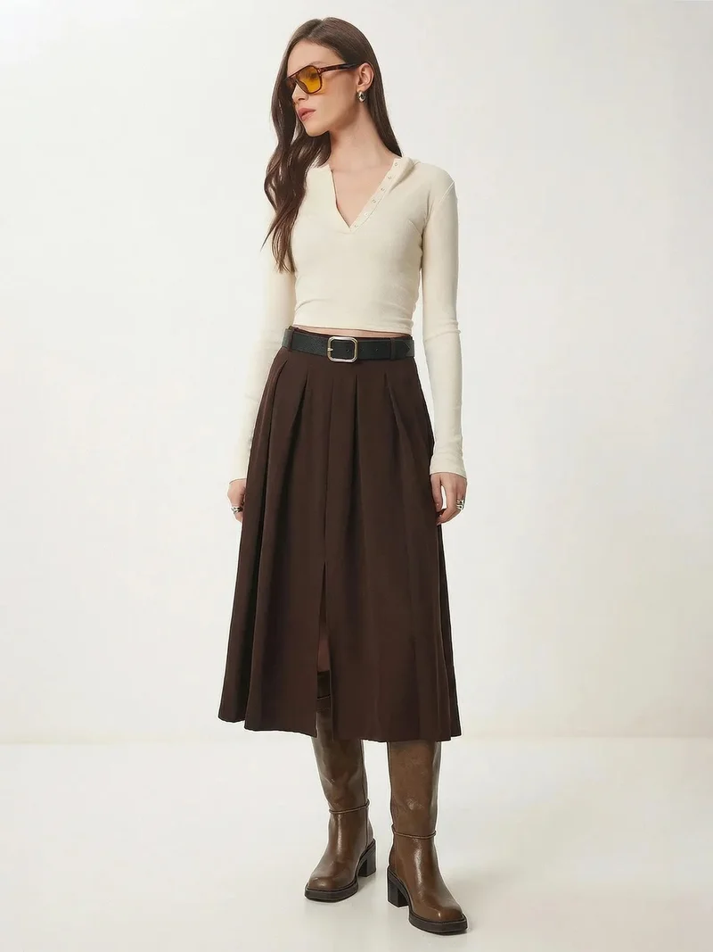السعادة في إسطنبول ISTANBUL Belted High Waist Midi Skirt