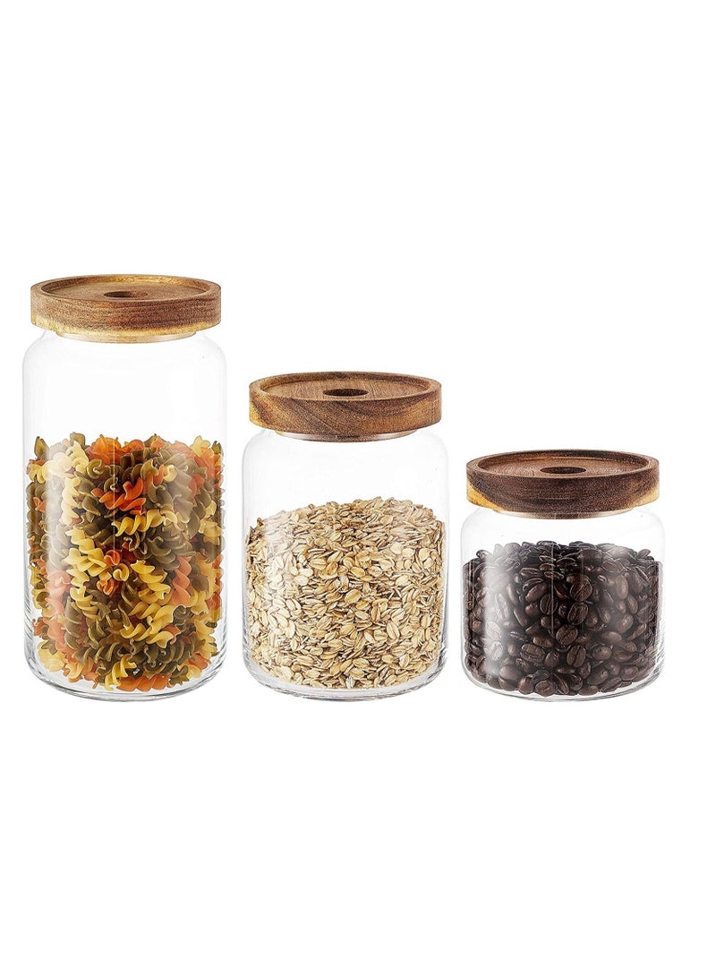 GGEROU Airtight Glass Storage Jar with Acacia Wood Air-tight Lid,3 Pack Borosilicate Glass Kitchen Canisters,500ml+800ml+1600ml - Image 1