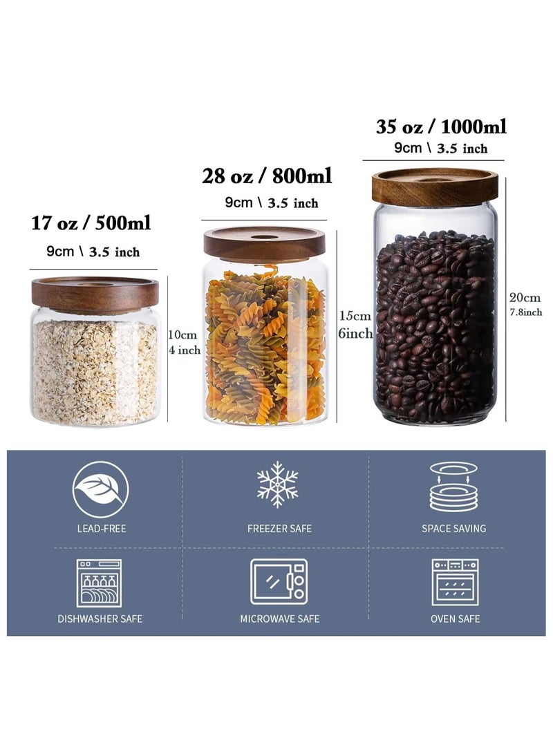 GGEROU Airtight Glass Storage Jar with Acacia Wood Air-tight Lid,3 Pack Borosilicate Glass Kitchen Canisters,500ml+800ml+1600ml - Image 2