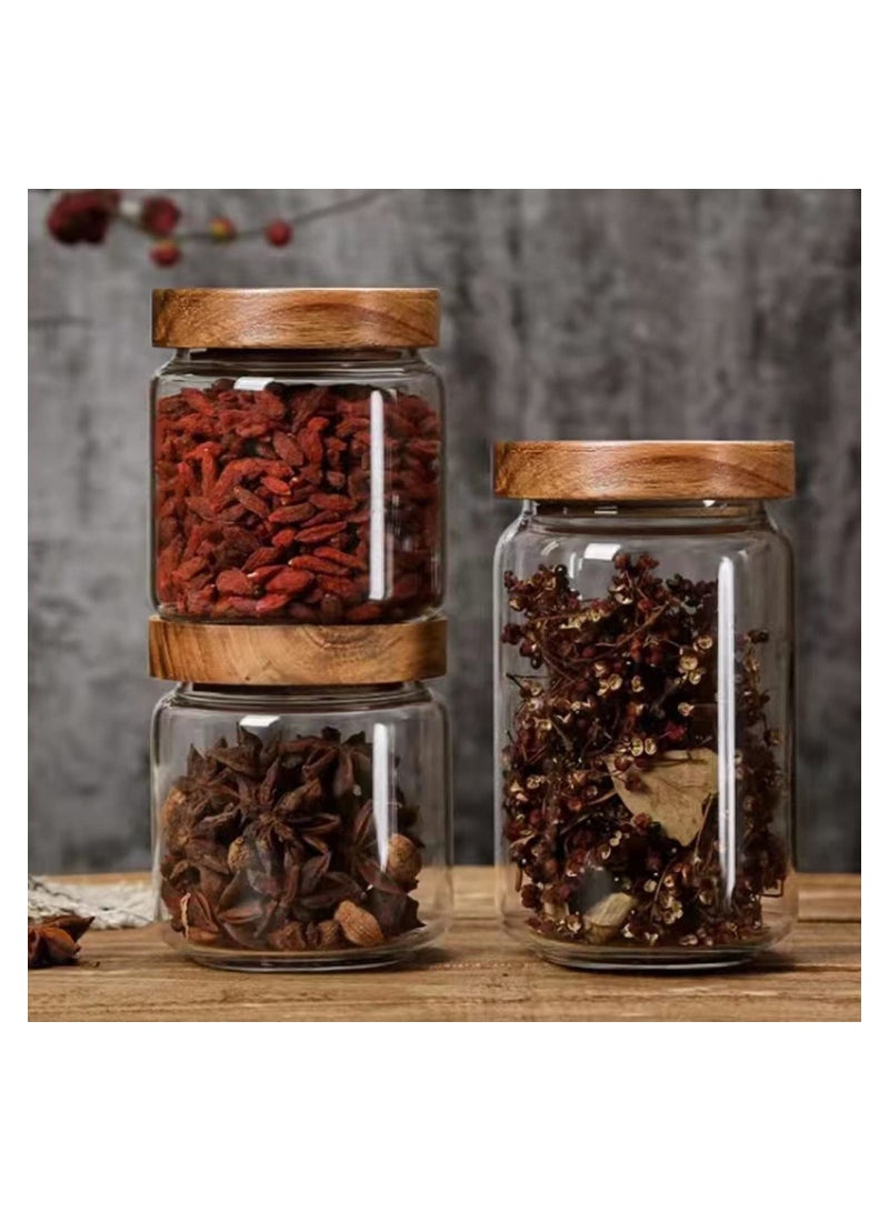 GGEROU Airtight Glass Storage Jar with Acacia Wood Air-tight Lid,3 Pack Borosilicate Glass Kitchen Canisters,500ml+800ml+1600ml - Image 3