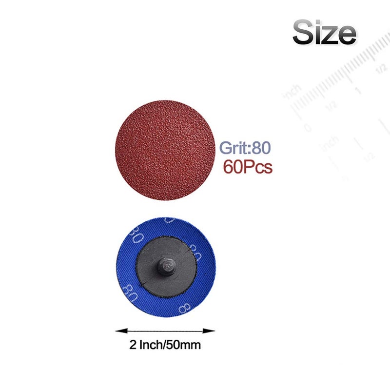 Tshya Quick Change Roll Lock Disc, 60 Pcs 80Grit 2 inch Sanding Discs Aluminum Oxide Coated Die Grinder Accessories, for Surface Prep (P80) - Image 2
