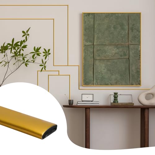 JSIWOTH 52.5 Ft Peel and Stick Wall Molding Trim, Matte Gold Self Adhesive Flexible Trim for Wall, Edges, Borders, Window Frames, Backsplash Tiles, Baseboard & More (W:0.4", T:0.1") - Image 1