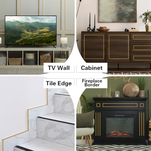 JSIWOTH 52.5 Ft Peel and Stick Wall Molding Trim, Matte Gold Self Adhesive Flexible Trim for Wall, Edges, Borders, Window Frames, Backsplash Tiles, Baseboard & More (W:0.4", T:0.1") - Image 2
