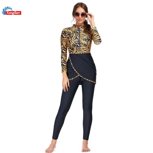 YONGSEN Floral Women's Modest Swimsuit Long Sleeve Bathing Suit Burkini Muslim Swimwear Rash Guard Surfing S-4XL (4X-Large) Black - Image 3