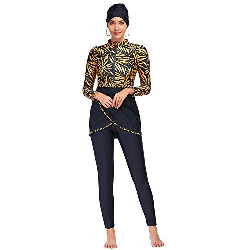 YONGSEN Floral Women's Modest Swimsuit Long Sleeve Bathing Suit Burkini Muslim Swimwear Rash Guard Surfing S-4XL (4X-Large) Black - Image 1