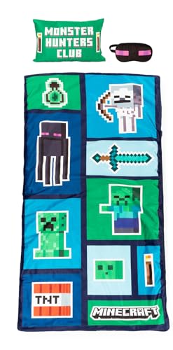 Jay Franco Minecraft Creeper 3 Piece Sleepover Set - Cozy & Warm Slumber Bag with Pillow & Eye Mask (Official Minecraft Product) - Image 1