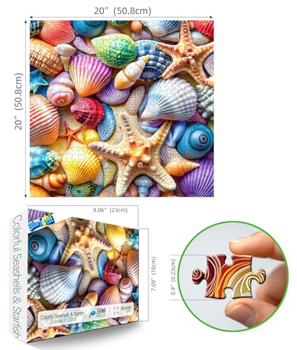 Blueforest 500 Piece Jigsaw Puzzle for Adults Ocean Seashells Starfish Theme Challenging Adult Puzzles with Vibrant Colors Premium Cardboard Jigsaw Puzzles for Stress Relief Home Decor - Image 5
