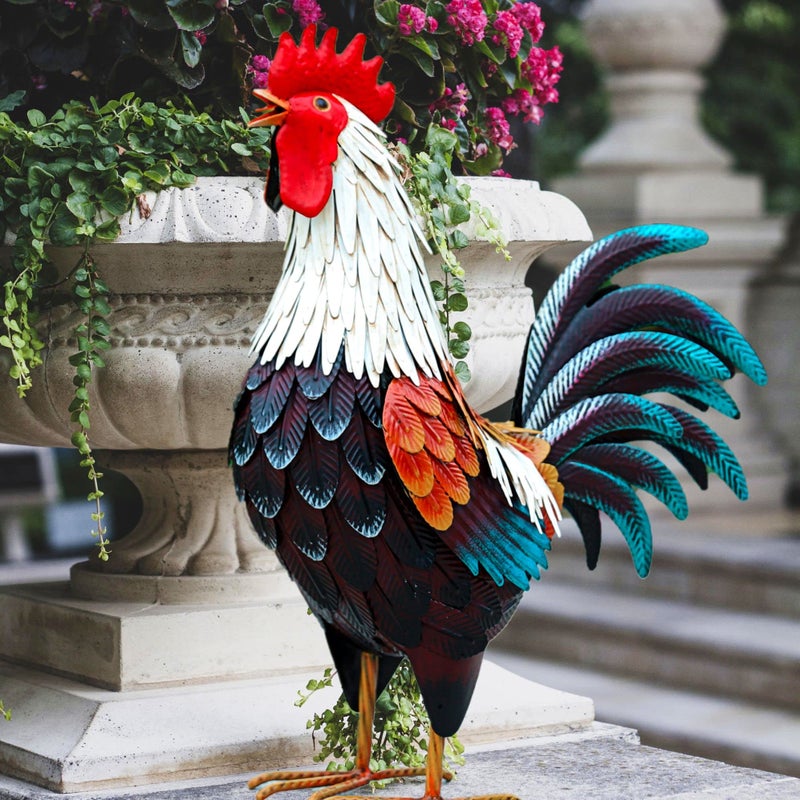 chisheen Metal Rooster DecorYard Chicken DecorationsOutdoor Garden Statues Metal Chicken Sculpture for Backyard Patio Kitchen Decor  Lawn Ornaments