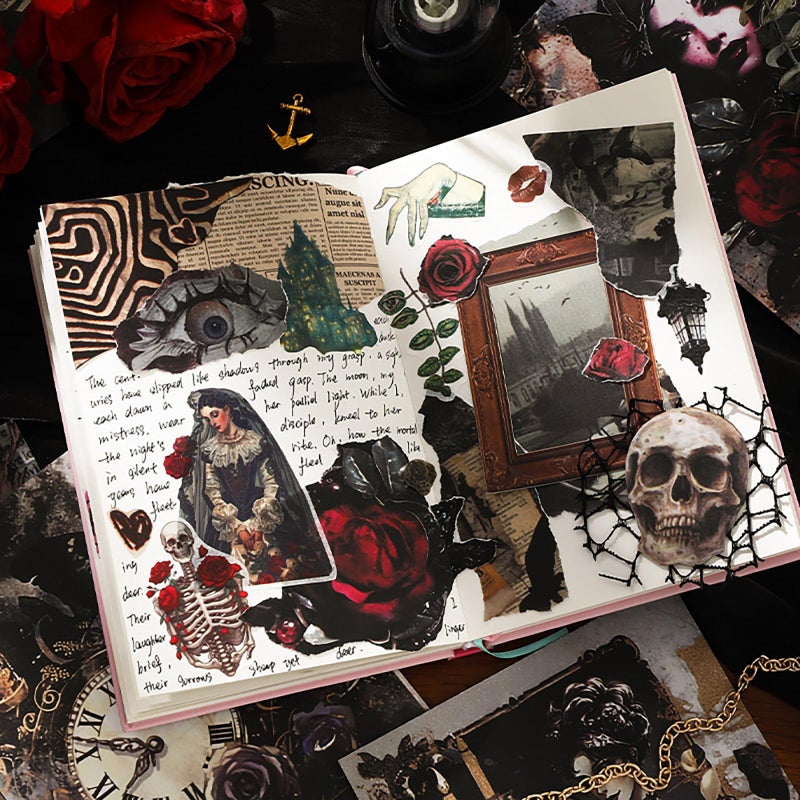 Auguro Dark Aesthetic Gothic Stickers 400 Pre-Cut Washi Stickers 20 Scrapbook Papers Horror Decals for Junk Journal Collage DIY Crafts Halloween Scrapbooking Sticker - Image 4