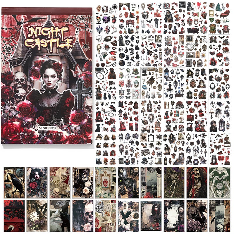 Auguro Dark Aesthetic Gothic Stickers 400 Pre-Cut Washi Stickers 20 Scrapbook Papers Horror Decals for Junk Journal Collage DIY Crafts Halloween Scrapbooking Sticker - Image 1