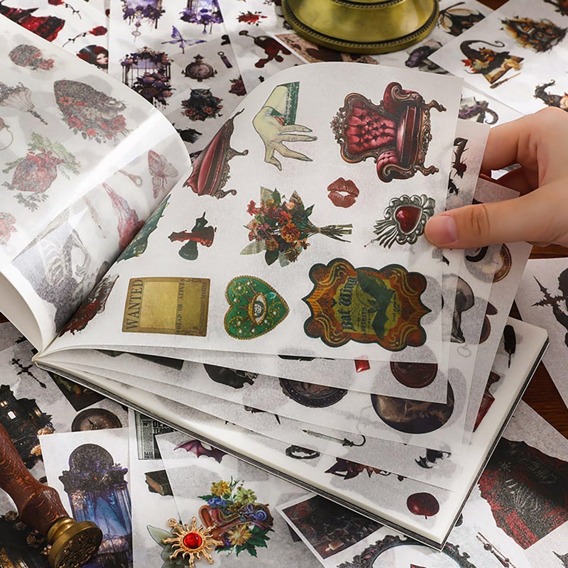 Auguro Dark Aesthetic Gothic Stickers 400 Pre-Cut Washi Stickers 20 Scrapbook Papers Horror Decals for Junk Journal Collage DIY Crafts Halloween Scrapbooking Sticker - Image 5