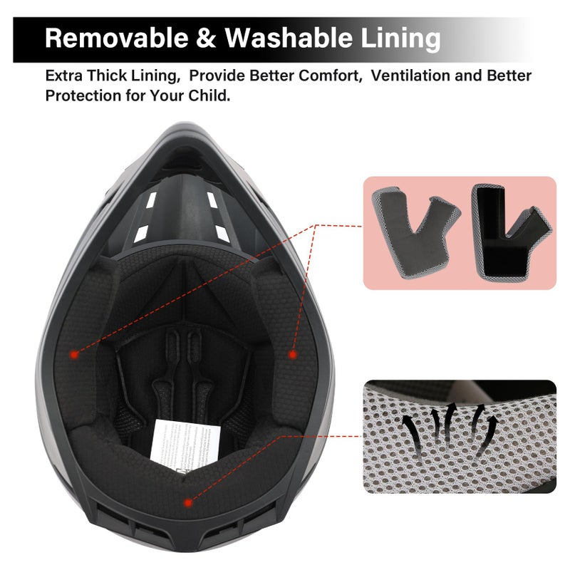 XFMT Kids Dirt Bike Helmet Youth Motorcycle Helmet DOT-Certified Full Face Helmets for Motocross ATV Off-Road Street Bike with Goggles & Gloves, Matte Black Large - Image 4