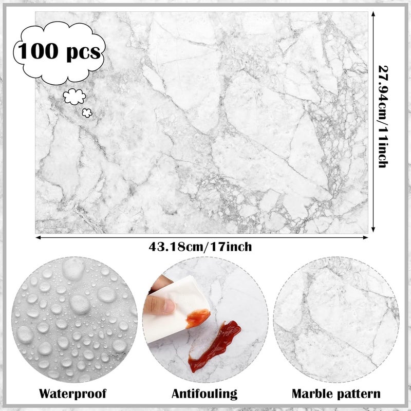 Sinmoe 100 Pack 11 x 17 Inches Paper Placemats Disposable Marble Placemats for Wedding Dining Table Mats for Kitchen Dinner Party - Image 3