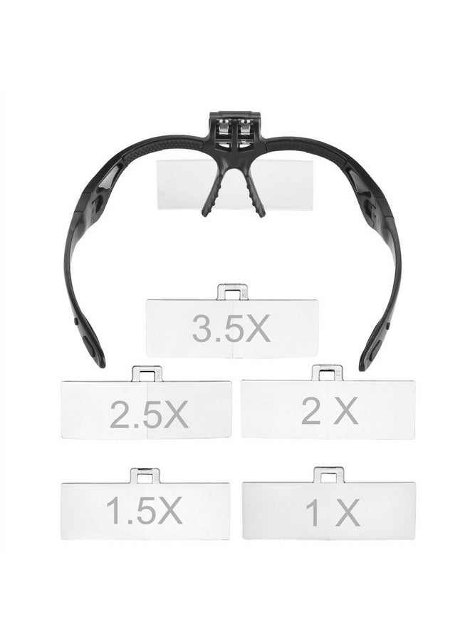 Beileshi Headhand Magnifier Glasses With 2 Led Professional Jeweler'S Loupe Light Bracket And Headband Are Interchangeable 5Lens Glass Magnifying Visor  - Image 3