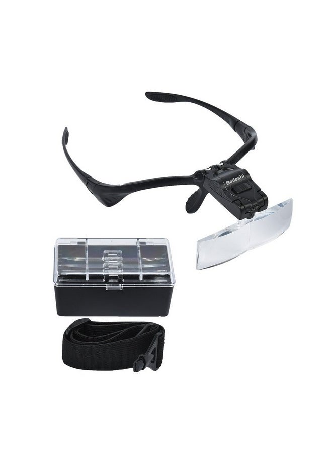 Beileshi Headhand Magnifier Glasses With 2 Led Professional Jeweler'S Loupe Light Bracket And Headband Are Interchangeable 5Lens Glass Magnifying Visor  - Image 2