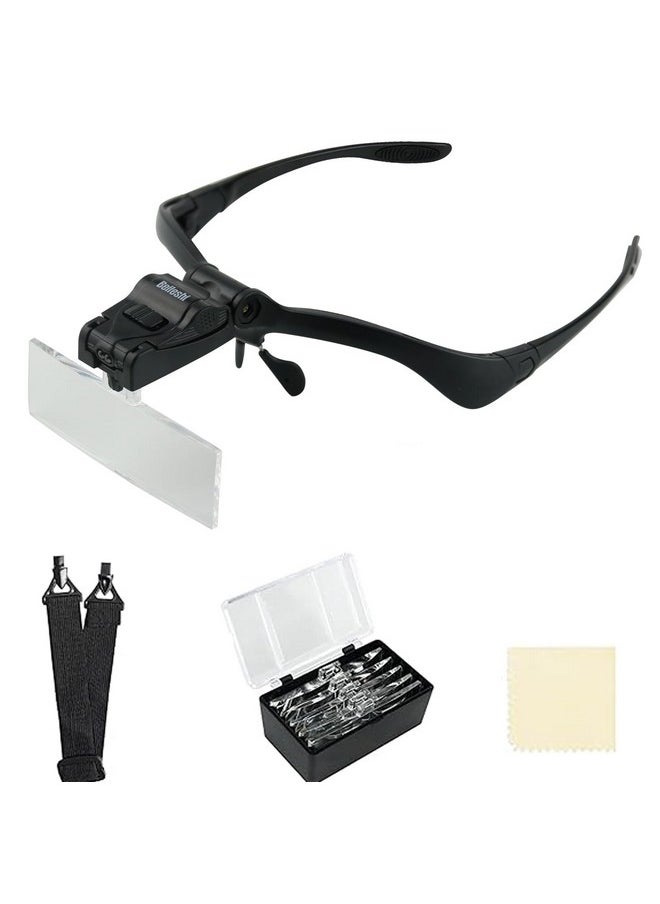 Beileshi Headhand Magnifier Glasses With 2 Led Professional Jeweler'S Loupe Light Bracket And Headband Are Interchangeable 5Lens Glass Magnifying Visor  - Image 1