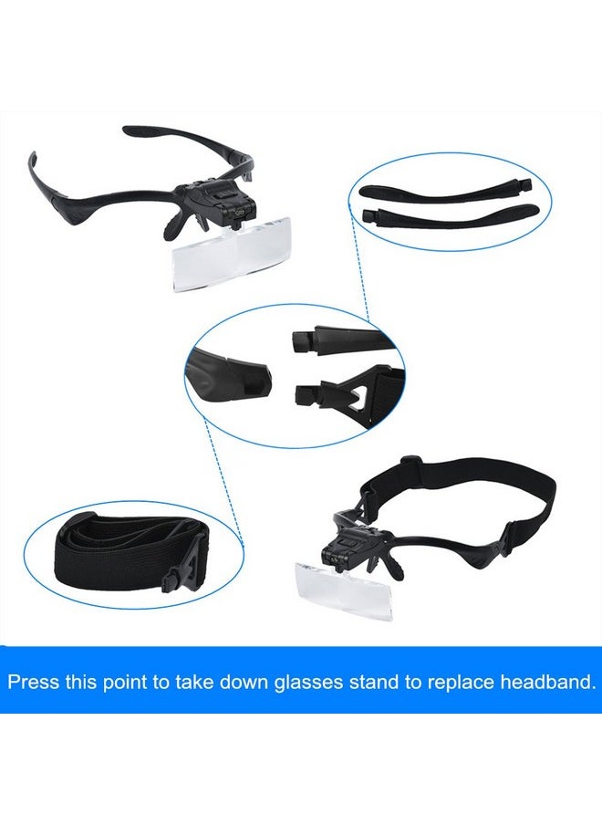 Beileshi Headhand Magnifier Glasses With 2 Led Professional Jeweler'S Loupe Light Bracket And Headband Are Interchangeable 5Lens Glass Magnifying Visor  - Image 5